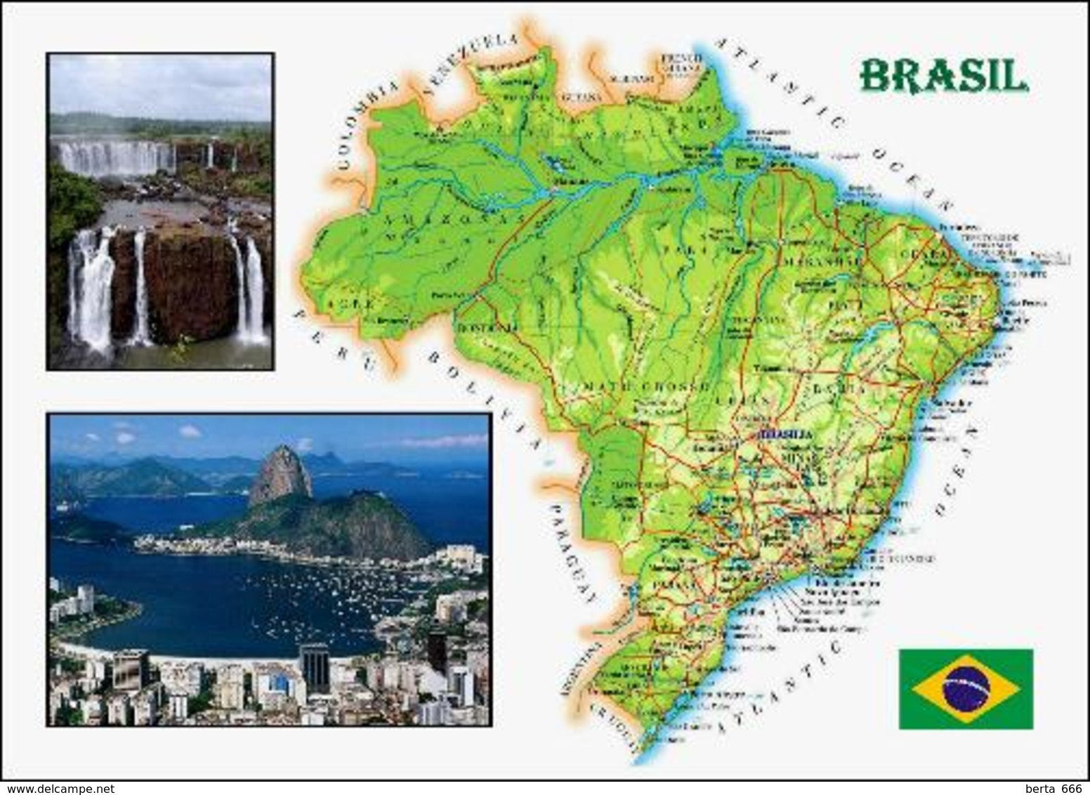 Brazil Country Map New Postcard Brasilien Landkarte AK - Otros