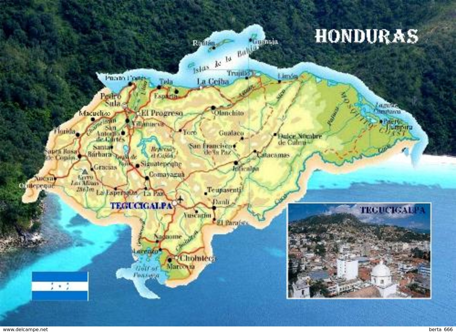 Honduras Country Map New Postcard Landkarte AK - Honduras