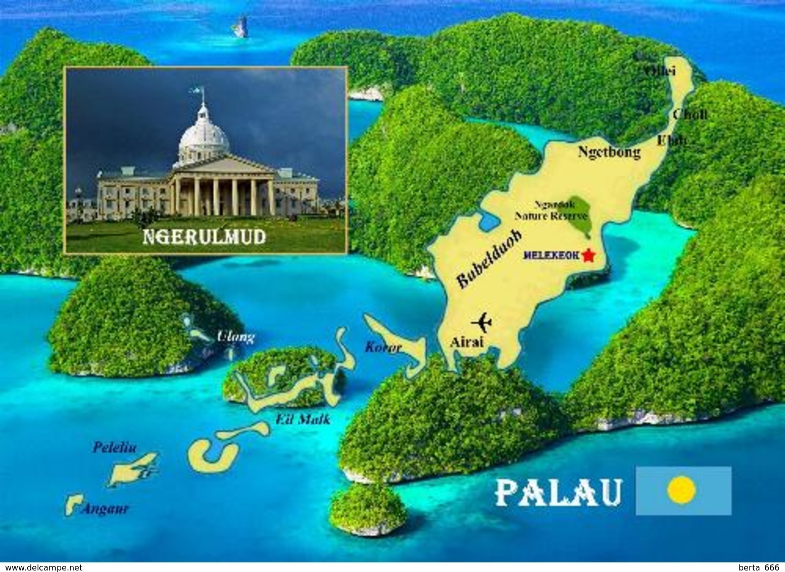 Palau Country Map New Postcard Landkarte AK - Palau