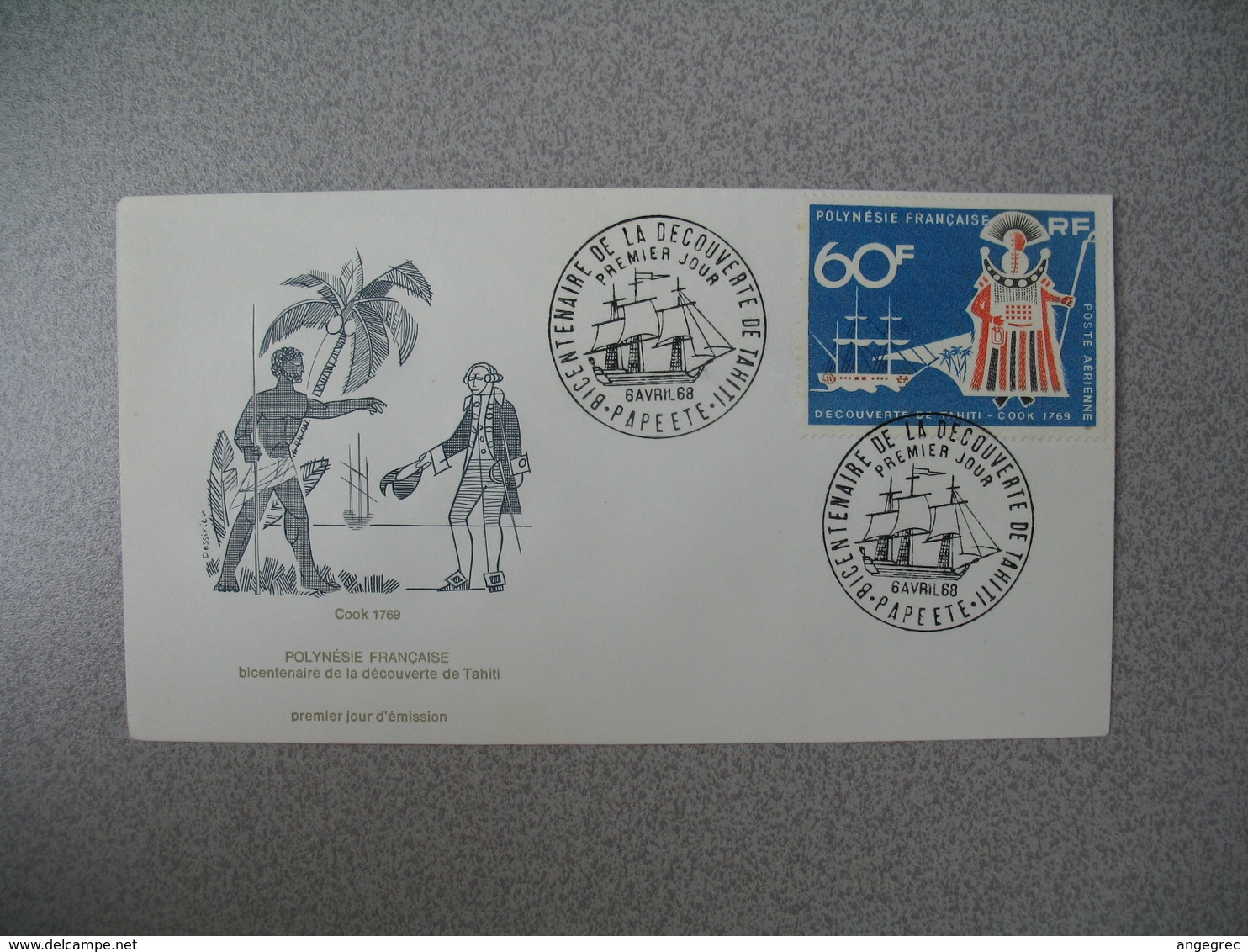 ​​​​​​​FDC 1968  Polynésie Française N° PA 23  Bicentenaire De La Découverte De Tahiti    Cachet Papeete - FDC