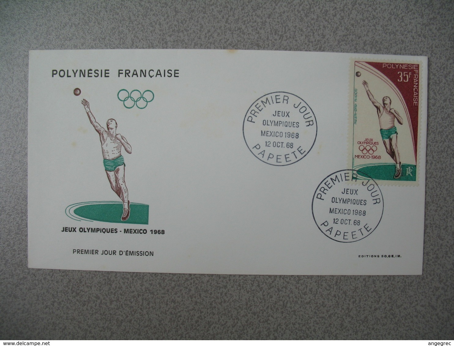 ​​​​​​​FDC 1968  Polynésie Française N° PA 26  Jeux Olympiques De Mexico    Cachet Papeete - FDC