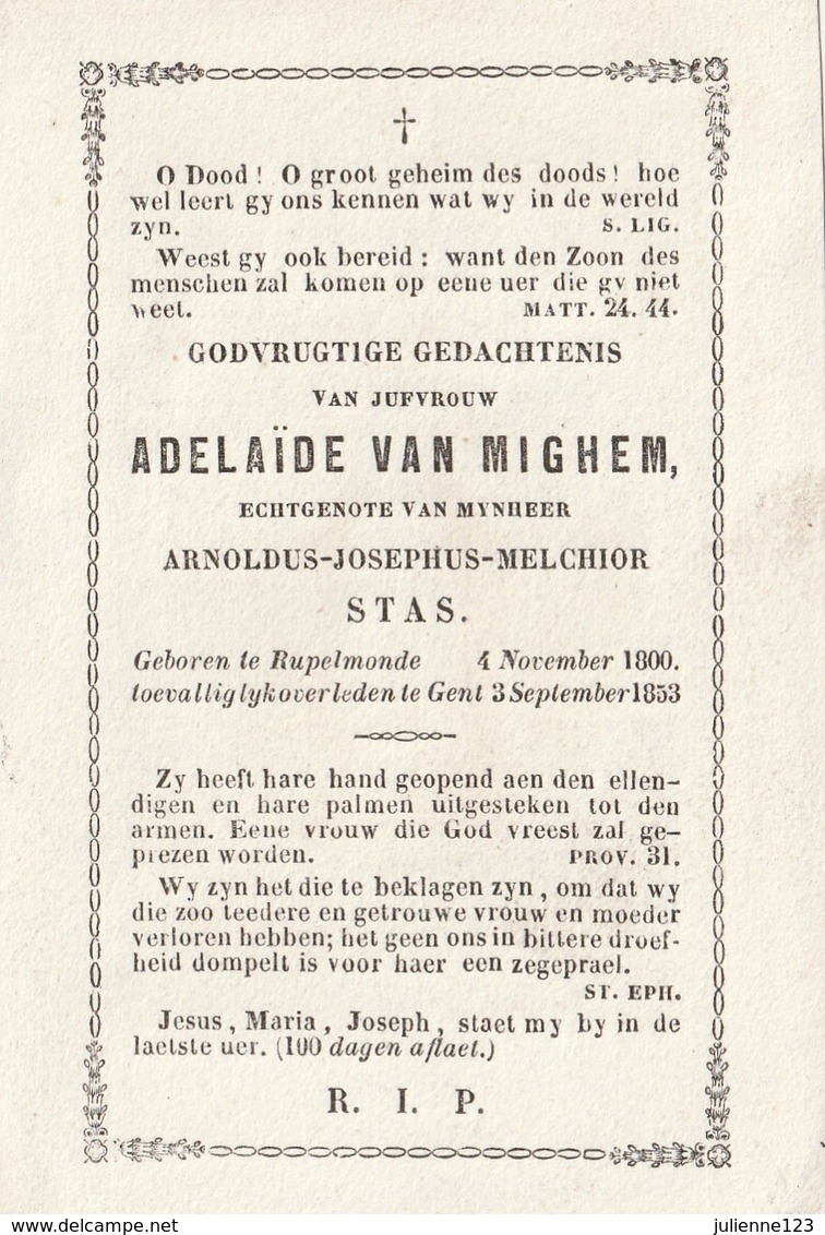 GEBOREN TE RUPELMONDE 1800+1853 ADELAIDE VAN MIGHEM. - Religion &  Esoterik