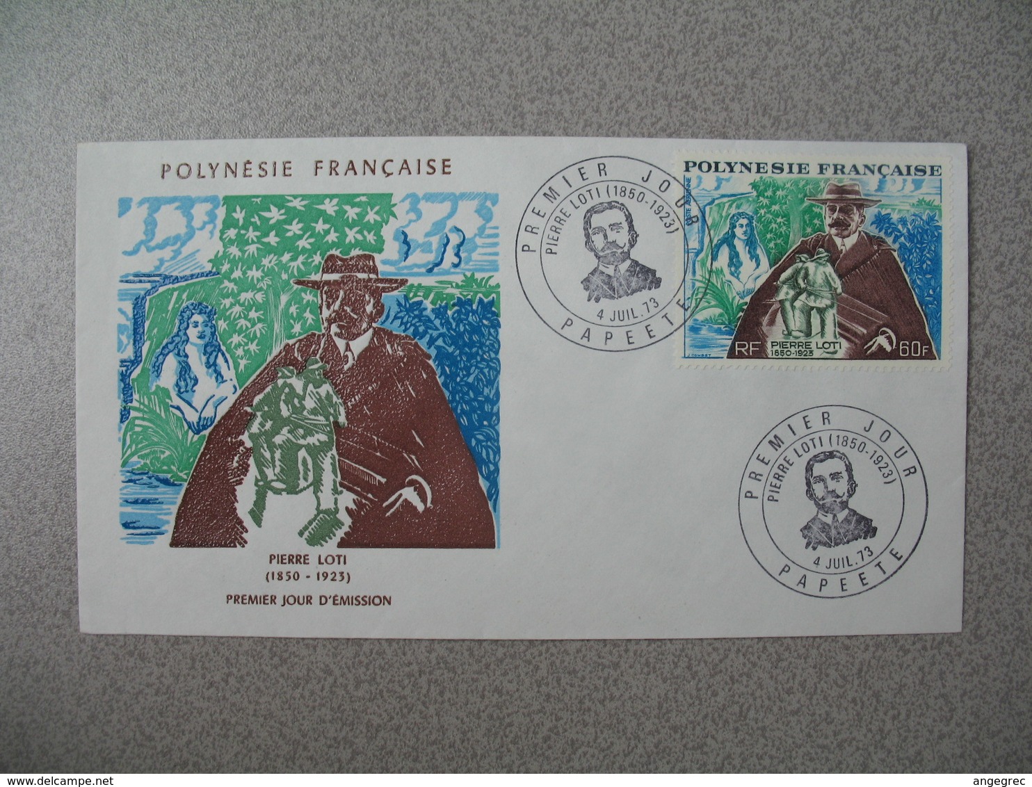 ​​​​​​​FDC 1973 Polynésie Française N° PA 76 - 50 è Anniversaire De La Mort De Julien Viaud - Pierre Loti Cachet Papeete - FDC