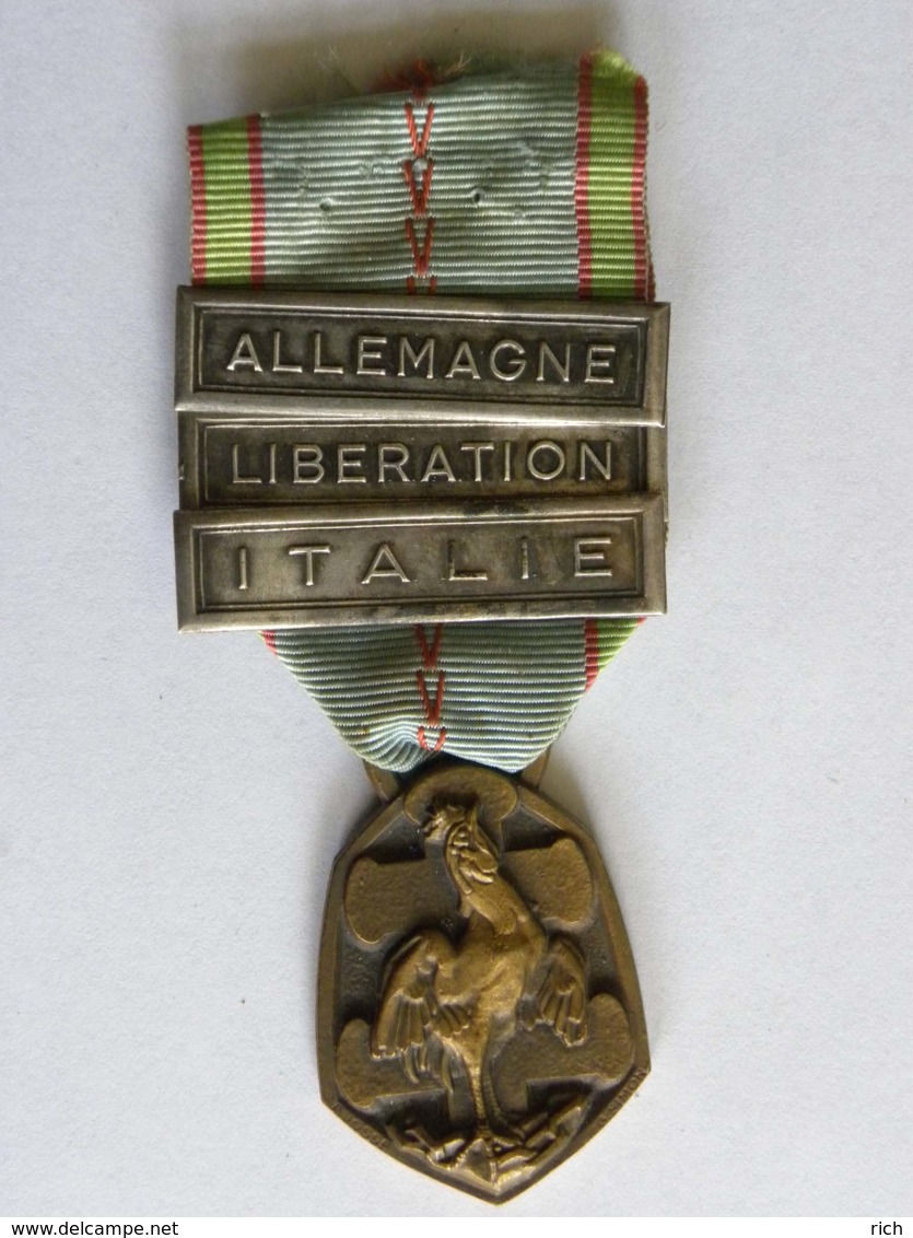 Médaille Commémorative Guerre 1939-1945, 3 Barettes, Allemagne, Libération, Italie - (ruban Abimé) - Germania