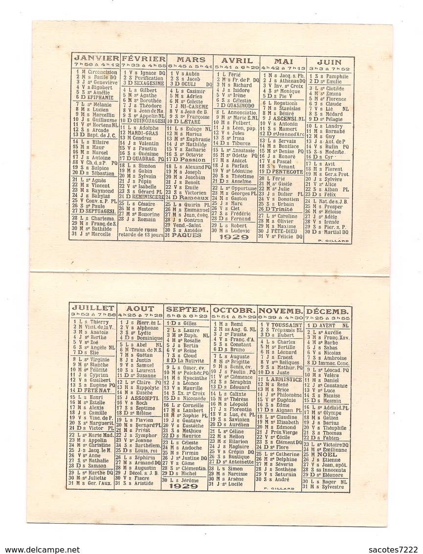 CALENDRIER  1929 - LES BORDS DU CIRON (provenant Catalogue De Représentant) - - Petit Format : 1921-40