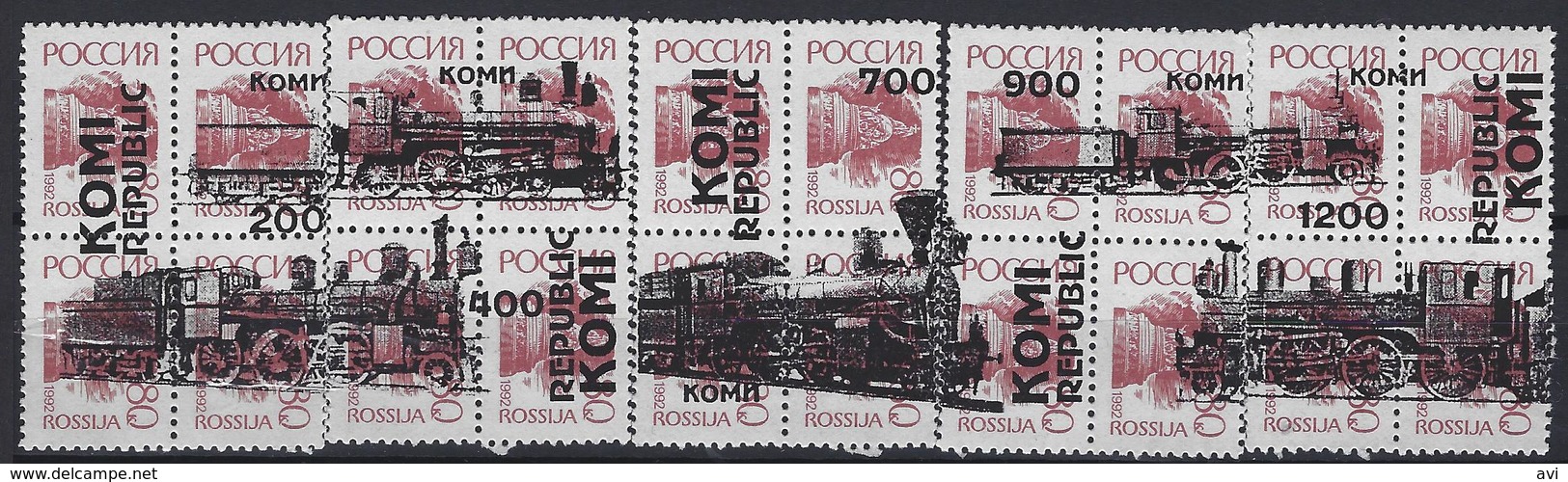 Russia  Local Komi.5 Blocks Of 4 Stamps.Locomotives 2 Trains/Railway/ Cinderella - Trenes