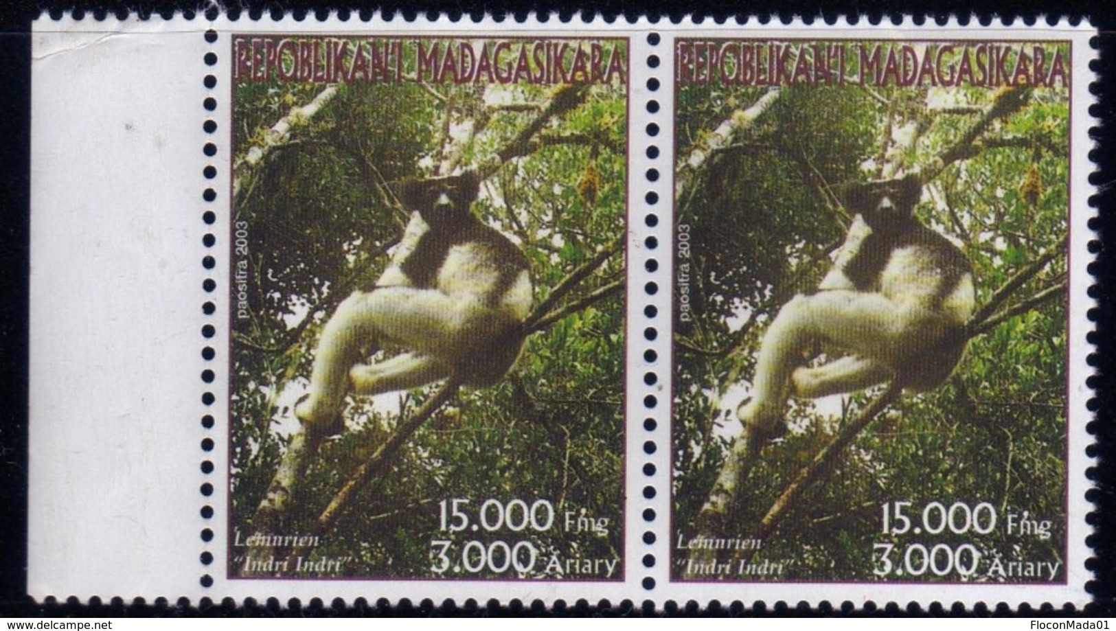 Madagascar 2003 Lémurien Indri Indri / Lemur / Animaux Mammifères  15000 Fmg  N° 1848  Neuf  MNH  TB  Paire - Madagascar (1960-...)