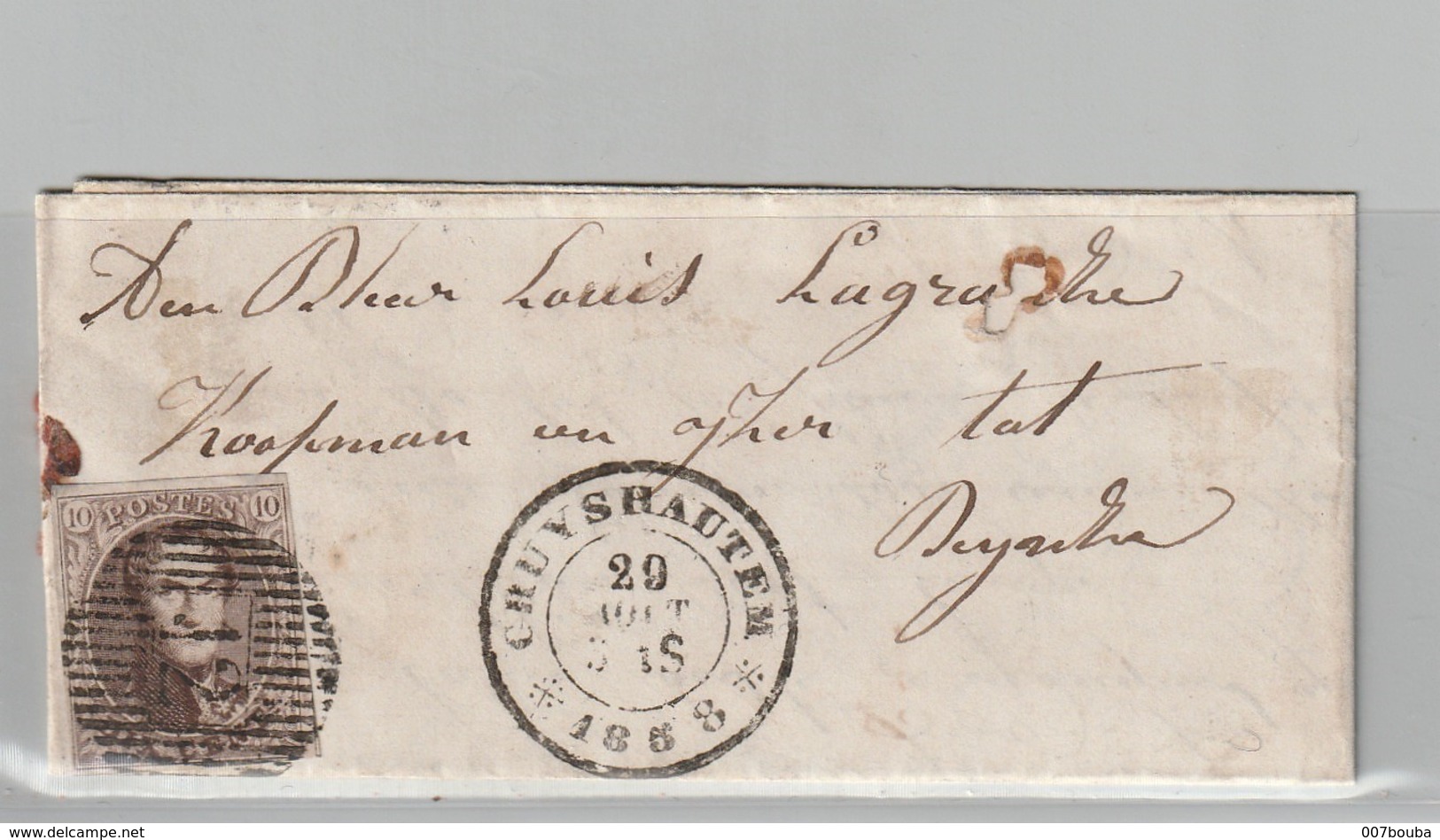 COB N °10 Sur Pli - D12 Cruyshautem Vers Deynze - 4 Marges - 1858-1862 Medaglioni (9/12)