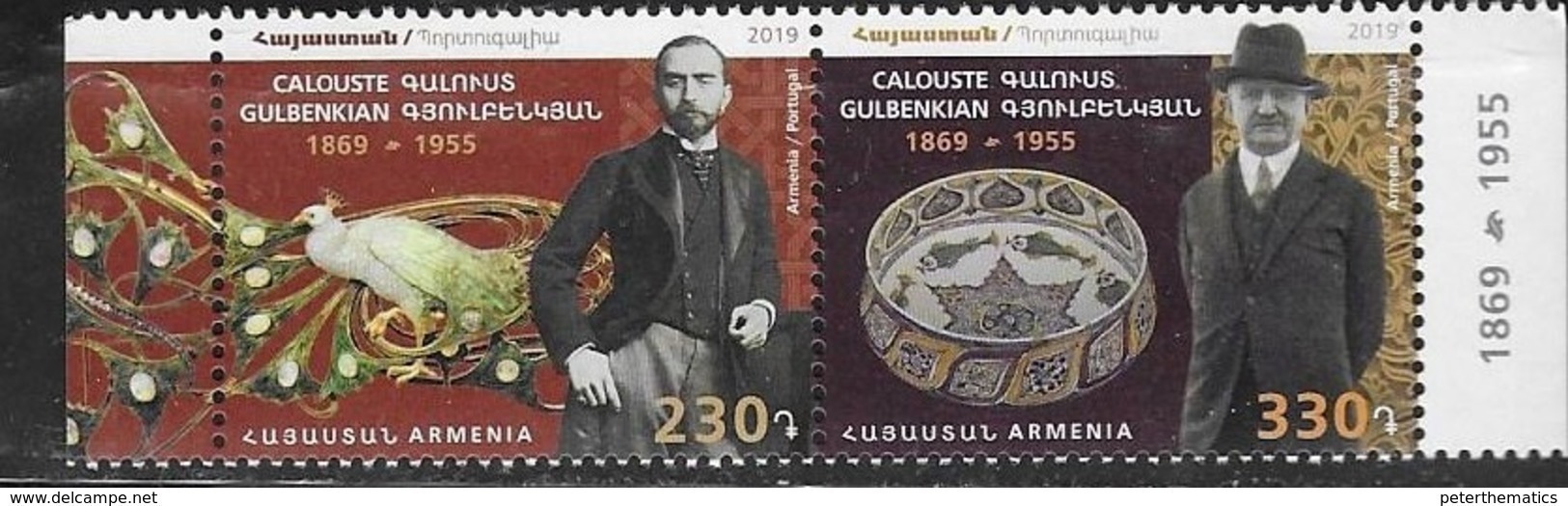 ARMENIA, 2019, MNH, JOINT ISSUE WITH PORTUGAL, ART, BIRDS, FISH, CALOUSTE GOULBEKIAN, 2v - Joint Issues