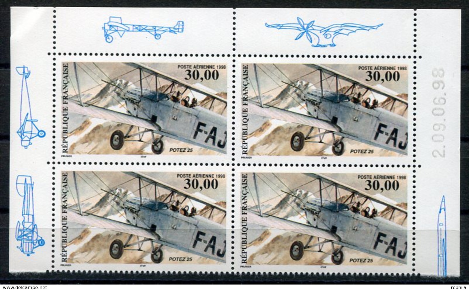 RC 12901 FRANCE PA N° 62a BIPLAN POTEZ 25 PROVENANT DU FEUILLET BLOC DE 4 NEUF ** TB - 1960-.... Neufs