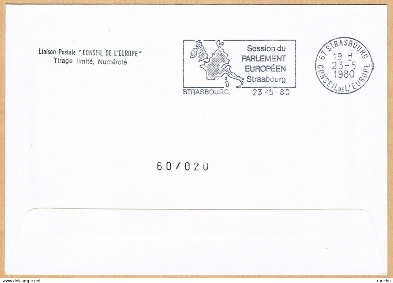 EUROPA FDC SERVICE . TIRAGE LIMITE Nr: 60/20. DU CONSEIL DE L'EUROPE STRASBOURG . REYKJAVIK .28.4.1980. ISLAND . - Cartas & Documentos