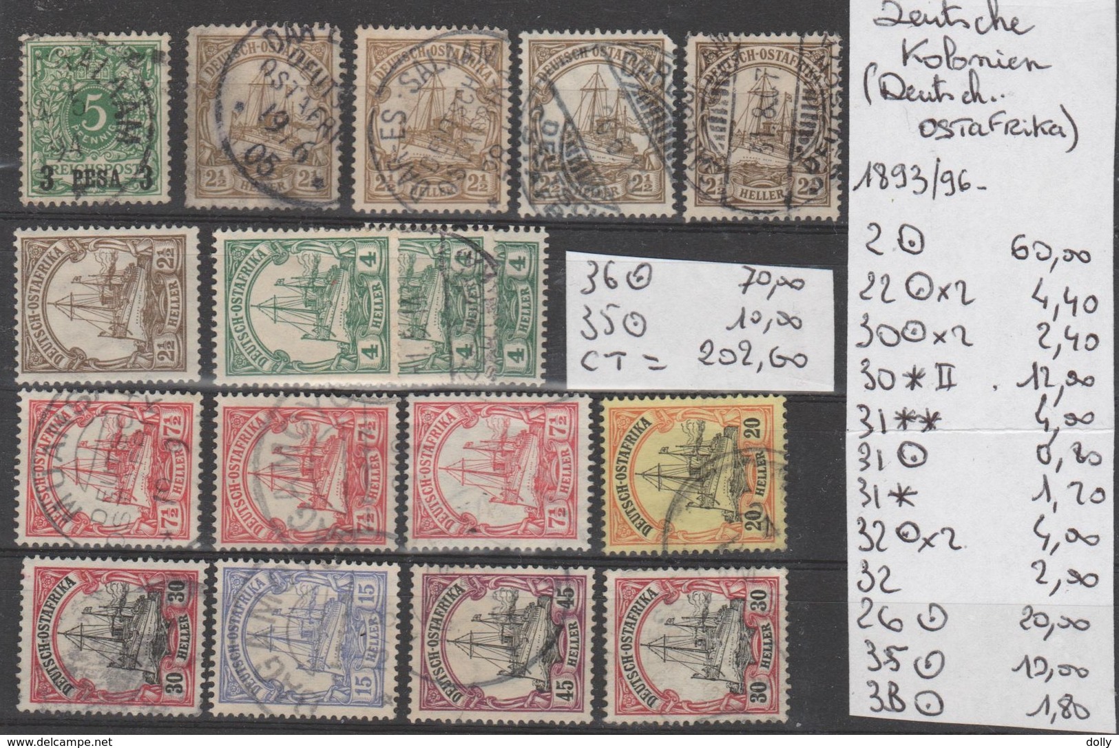 TIMBRES D ALLEMAGNE ( DEUTSCH-OSTAFRIKA )NEUF**/* - OBLITEREES 1893/96Nr VOIR SUR PAPIER AVEC TIMBRES  COTE 202.60  € - Otros & Sin Clasificación