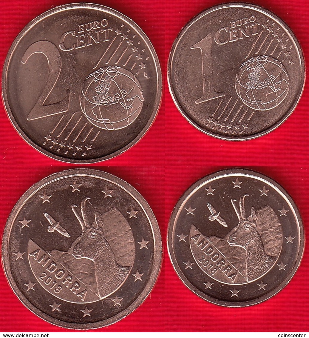 Andorra Euro Set (2 Coins): 1 + 2 Cents 2018 UNC - Andorra