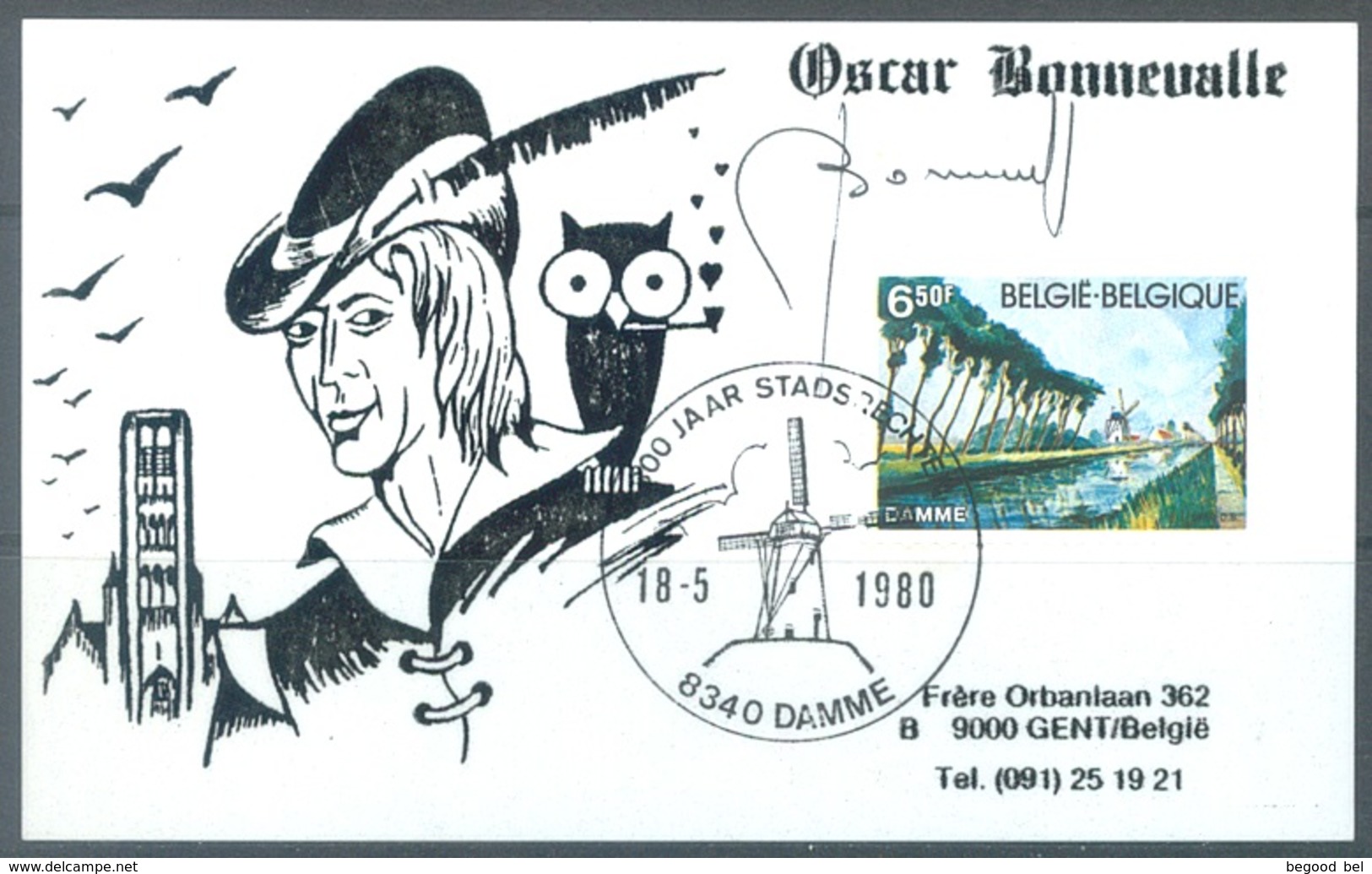 BELGIUM - 18.5.1980 - CM/MK - DAMME SIGNED BONNEVALLE THYL ULENSPIEGEL - COB 1977 - Lot 19648 - 1971-1980