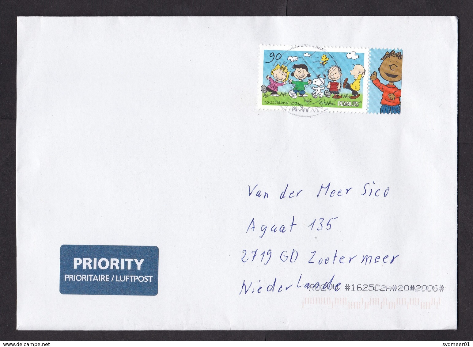 Germany: Priority Cover To Netherlands, 2018, 1 Stamp, Cartoon, Peanuts, Charlie Brown, Snoopy, Label (traces Of Use) - Brieven En Documenten