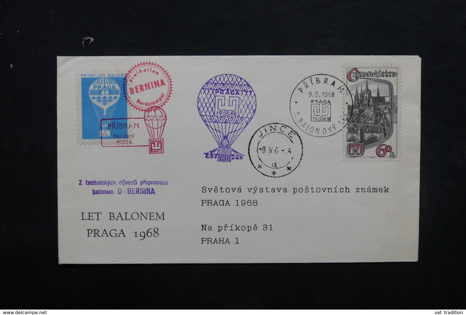 TCHÉCOSLOVAQUIE - Enveloppe Par Ballon En 1968 ,  Voir Cachets , Vignette - L 31878 - Storia Postale