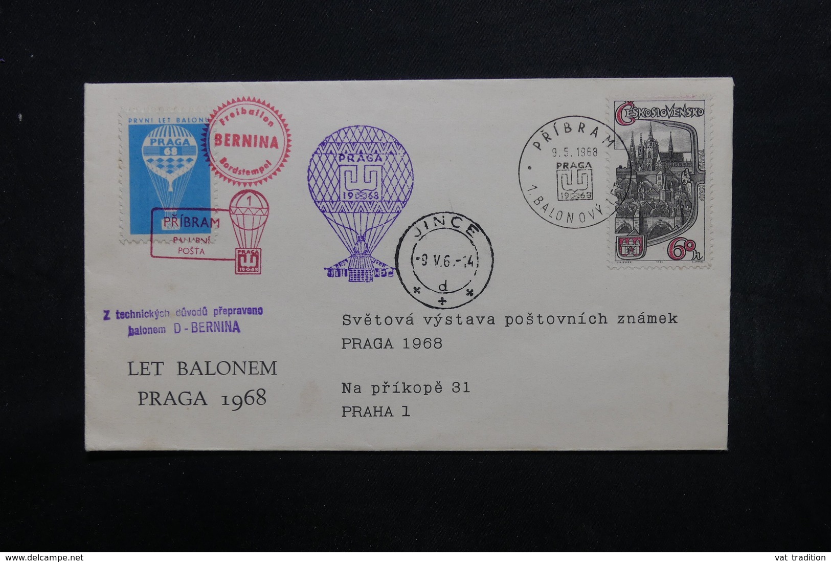 TCHÉCOSLOVAQUIE - Enveloppe Par Ballon En 1968 ,  Voir Cachets , Vignette - L 31880 - Covers & Documents