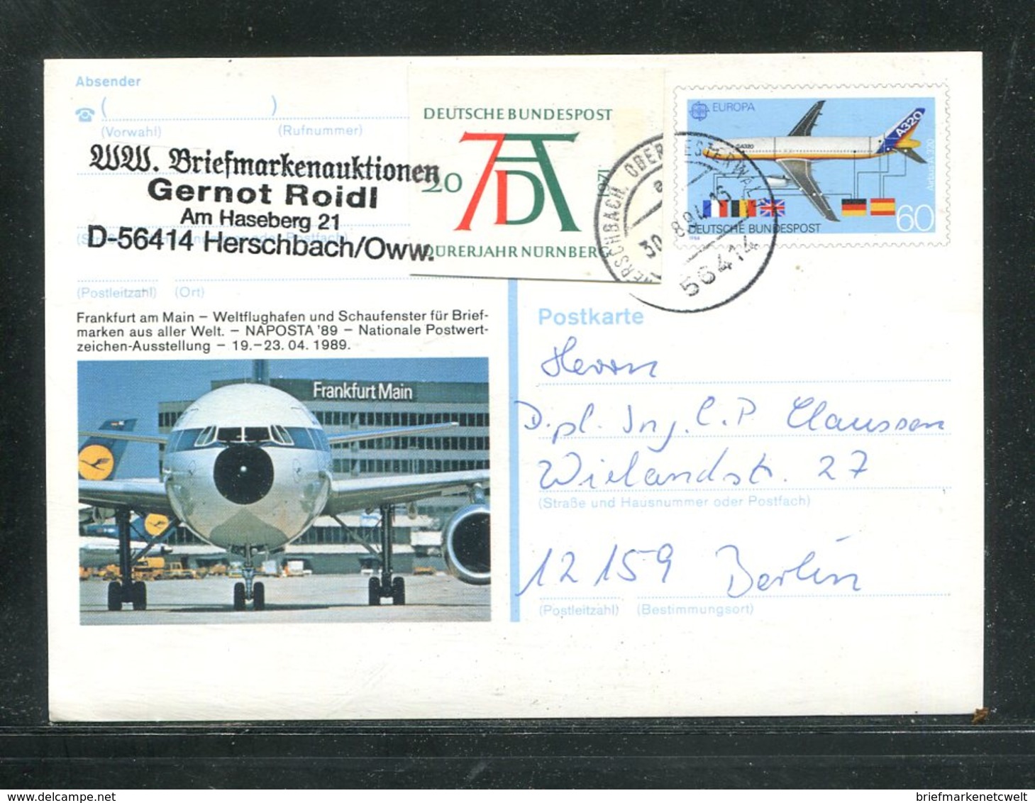 Bundesrepublik Deutschland / 1994 / Sonderpostkarte M. Ganzsachenausschnitt-Zusatzfrank.,Steg-Stempel Herschbach (17443) - Cartoline - Usati