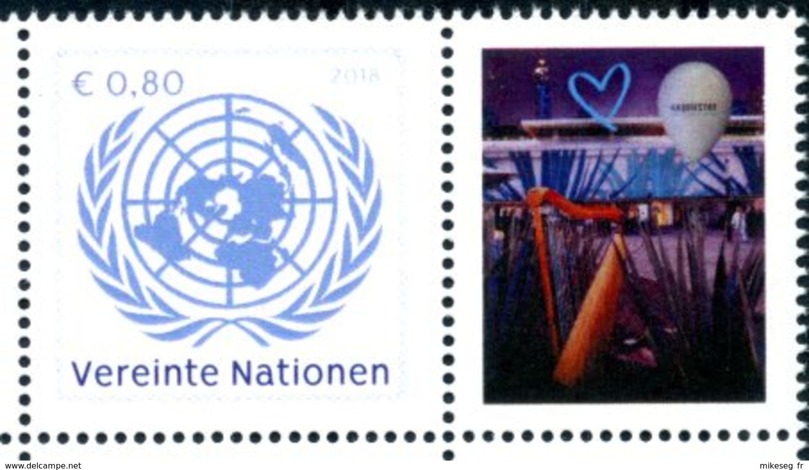 ONU Vienne 2018 - 1 Timbre Détaché De Feuille De Timbres Personnalisés UNODC Blue Heart Campaign Human Trafficking ** - Unused Stamps