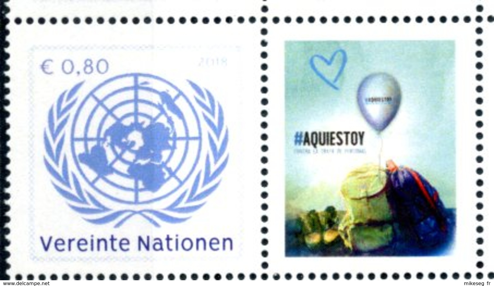 ONU Vienne 2018 - 1 Timbre Détaché De Feuille De Timbres Personnalisés UNODC Blue Heart Campaign Human Trafficking ** - Neufs