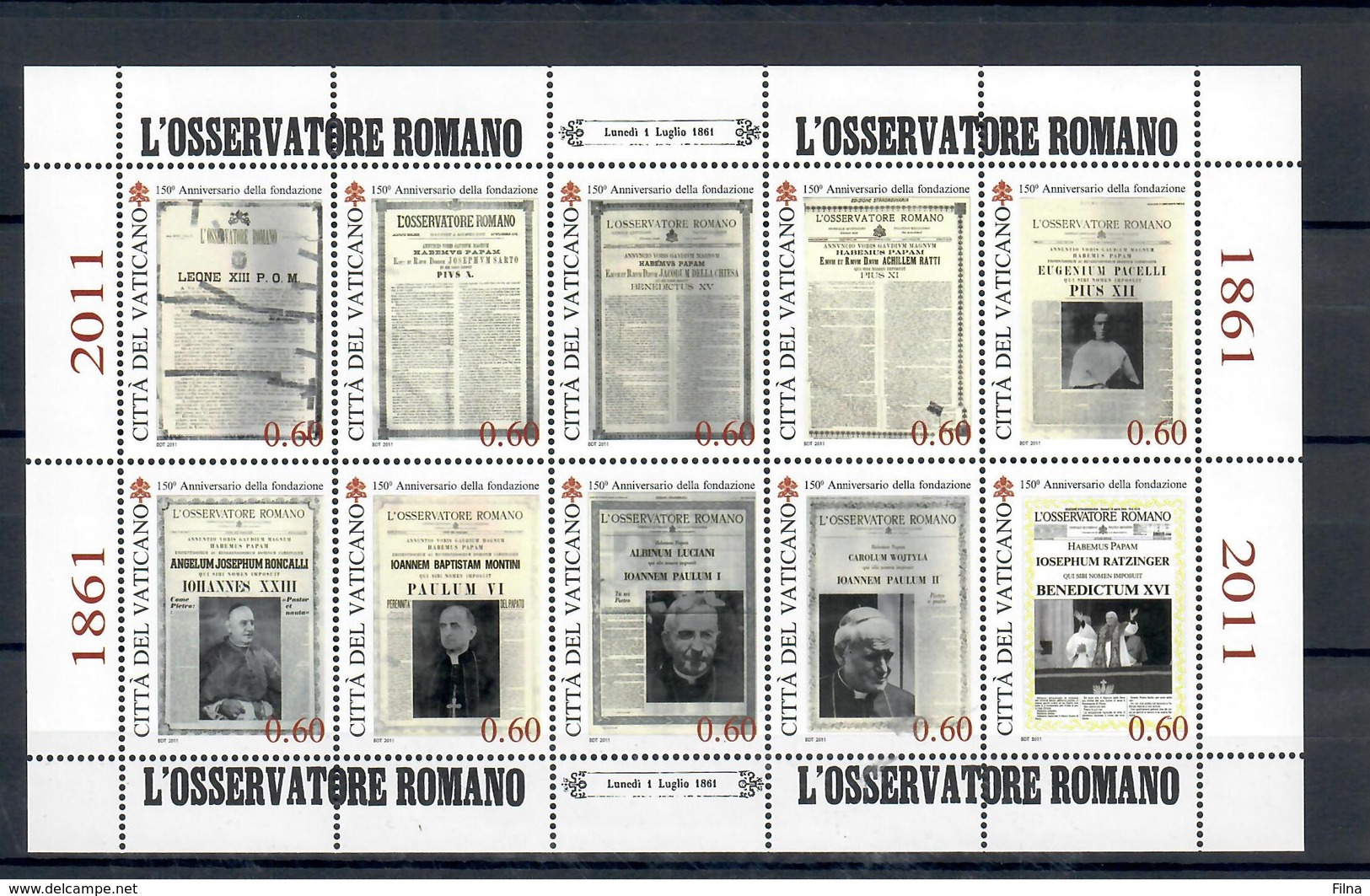 VATICANO 2011 - OSSERVATORE ROMANO - FGL - MNH** - Nuovi