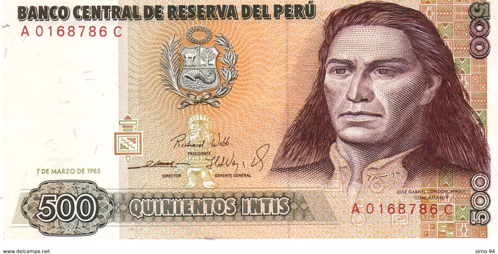 Peru P.134 500 Intis 1985  Unc - Perù