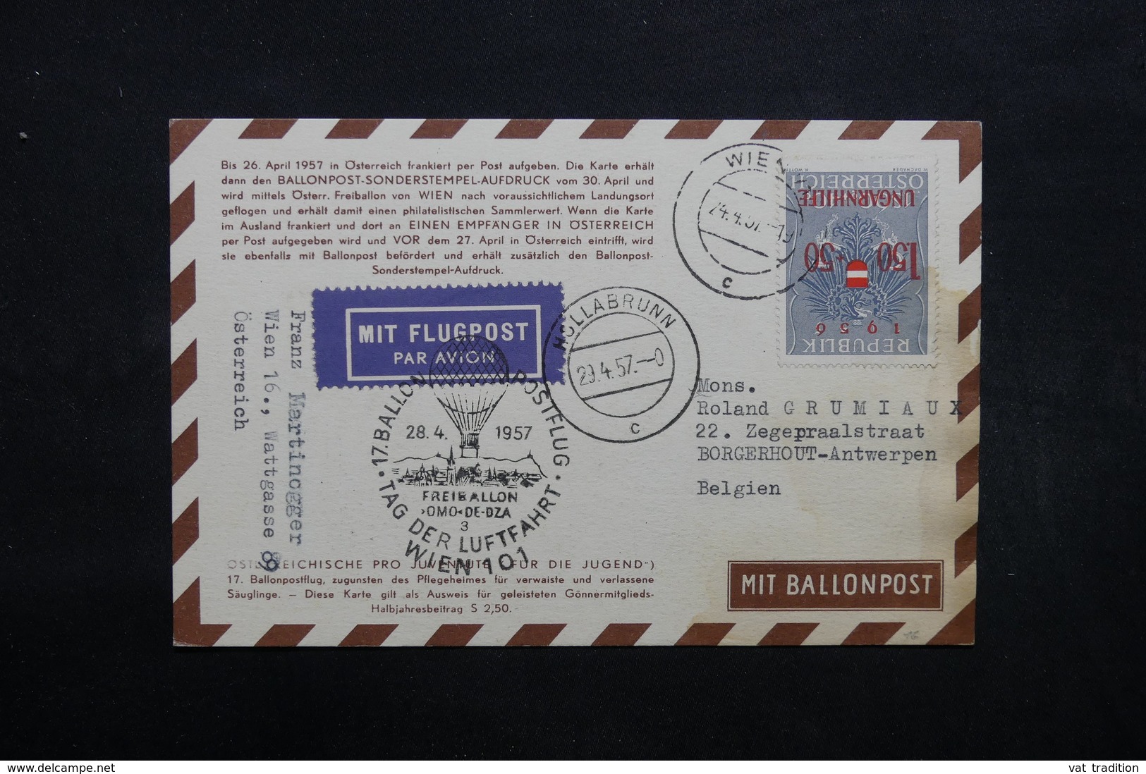 AUTRICHE - Carte Par Ballon En 1957, Voir Cachets - L 31895 - Lettres & Documents