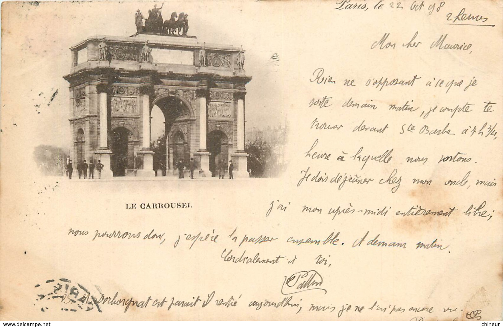 CARTE PRECURSEUR PARIS ARC DE TRIOMPHE DU CARROUSEL  DATEE  1898 TIMBRE TYPE SAGE  EN PAIRE - Louvre