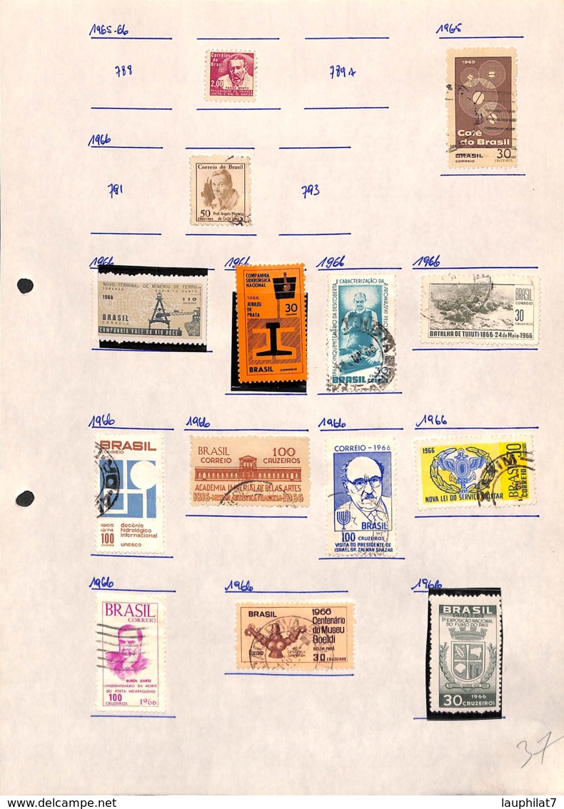 [701530]B/TB//O/Used-Brésil 1965 - N° 1, Petit Lot Sur Feuille, Personnages, Café, Industrialisation, Armée, Musée. - Oblitérés