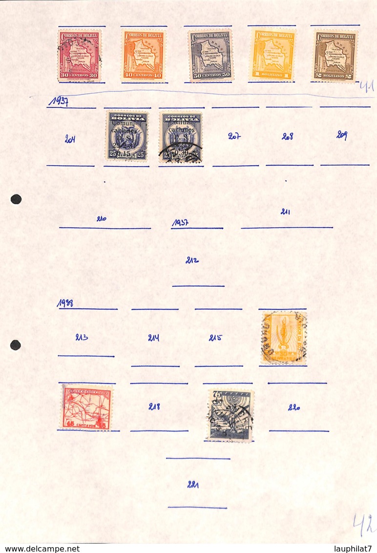 [701730]B/TB//O/Used-Bolivie 1937 - N° 204, Petit Lot Sur Feuille, Armoiries - Bolivie