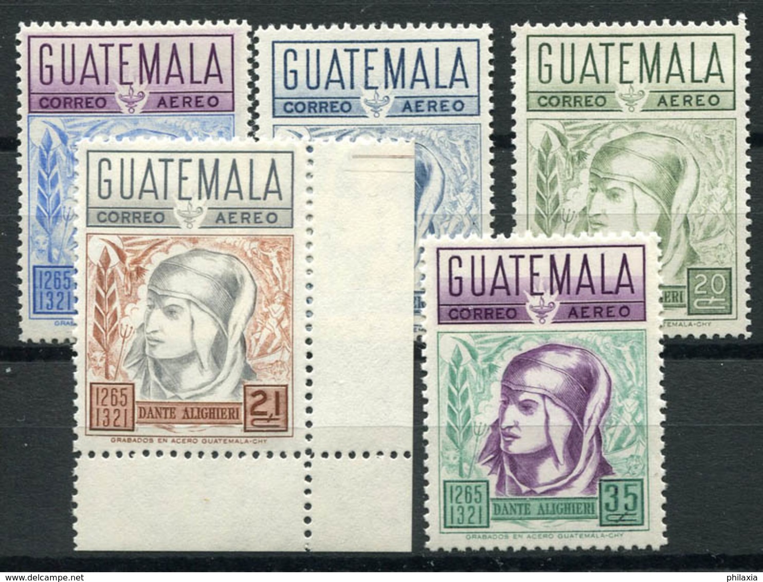 Guatemala 1969 Mi. 867-871 MNH 100% Dante Alighieri, Poet And Politician. - Guatemala