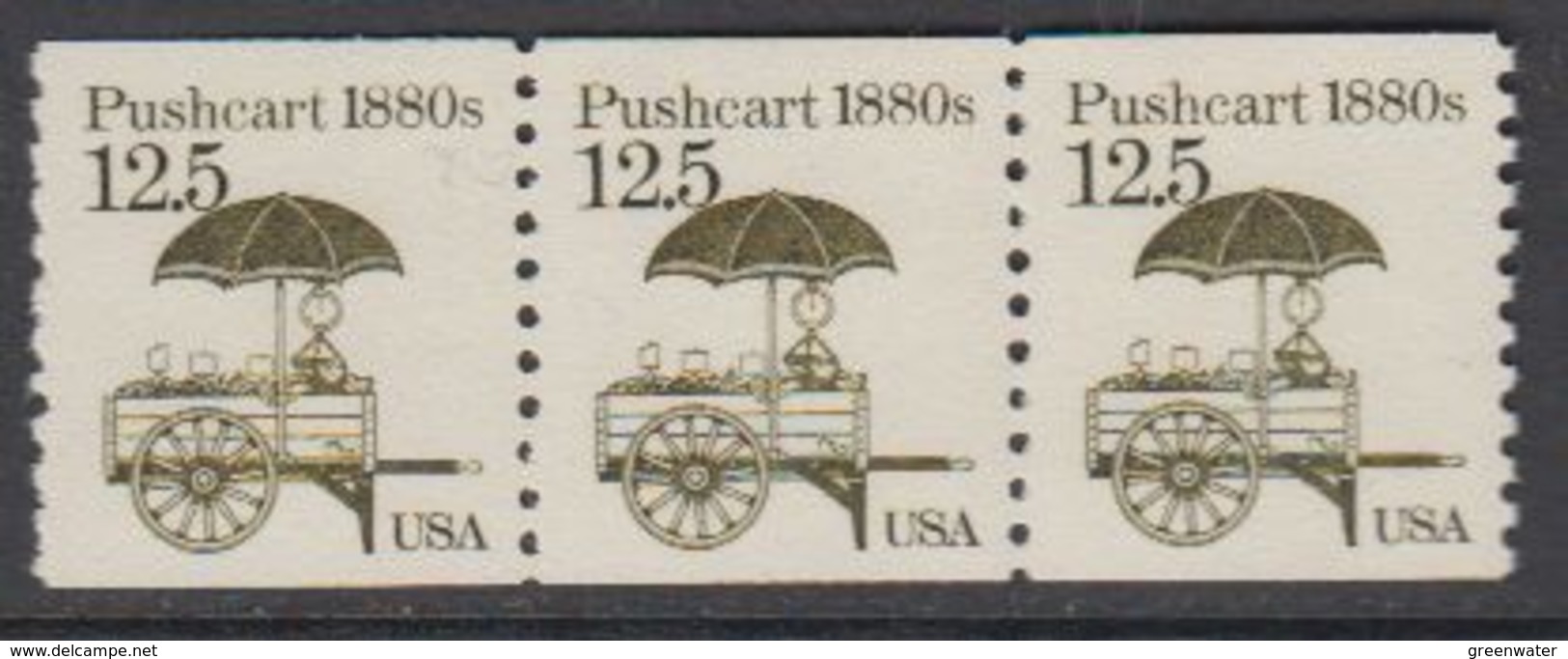 USA 1985 Pushcart 1880s 1v Strip Of 3 ** Mnh (43109I) - Nuevos