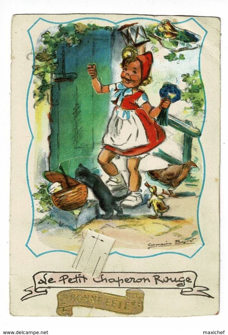 Carte Illustrée à Système (animée à Tirette) Le Petit Chaperon Rouge - Bonne Fête - Germaine Bouret - Circ Sans Date - Bouret, Germaine