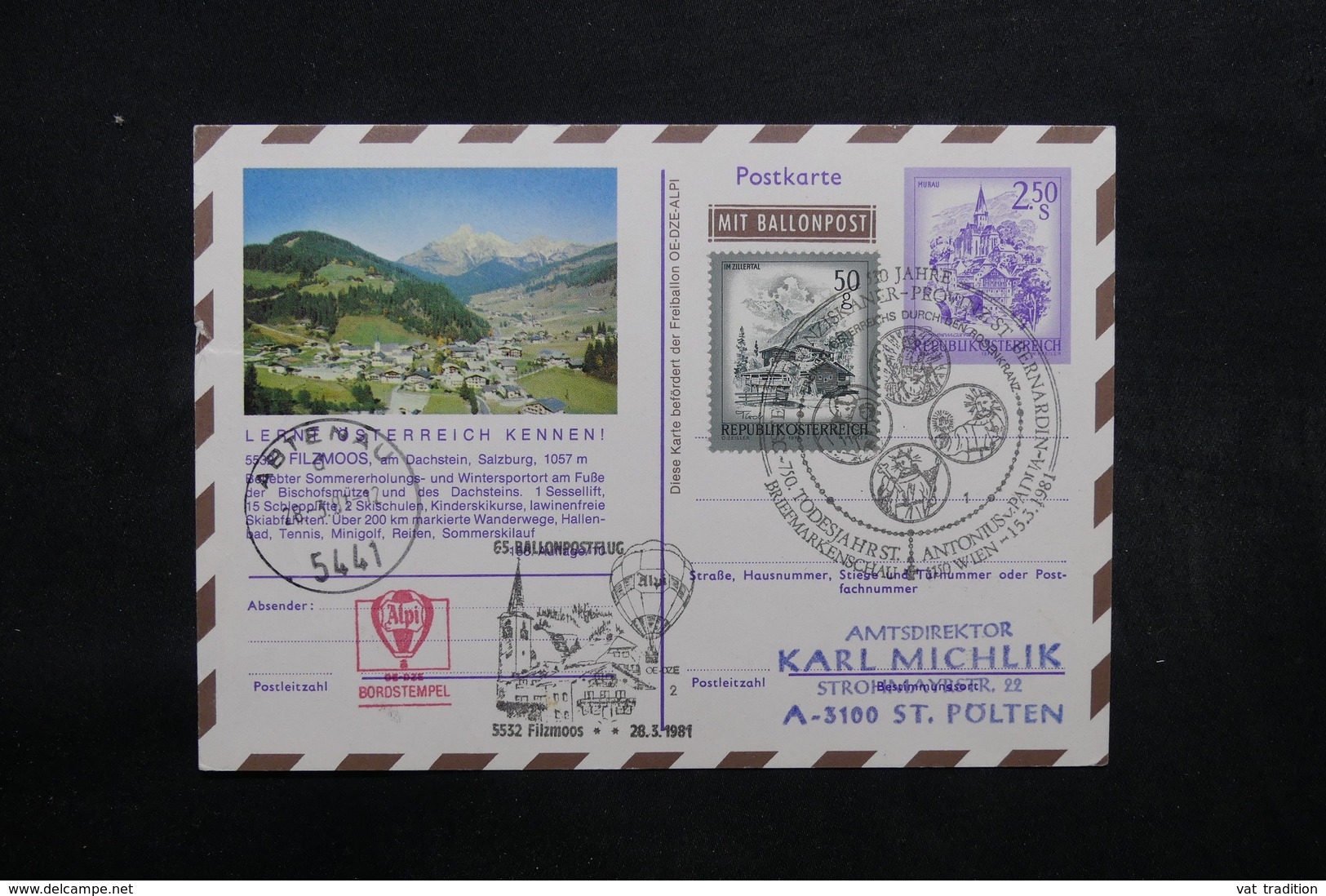 AUTRICHE - Entier Postal Par Ballon En 1981, Voir Cachets - L 31903 - Autres & Non Classés