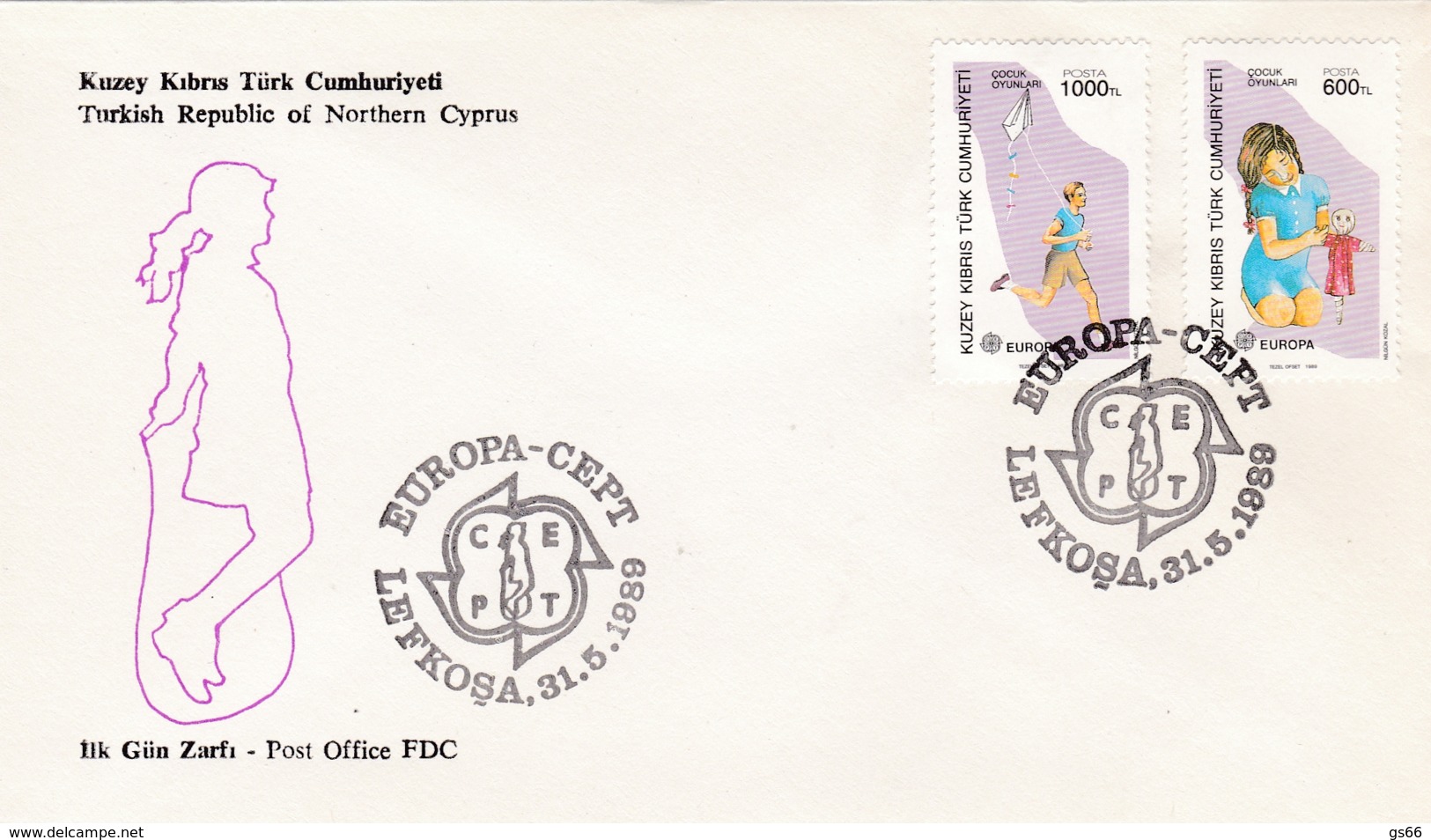 Türkisch-Zypern, 1989, 249/50 C, Europa: Kinderspiele. FDC - Briefe U. Dokumente