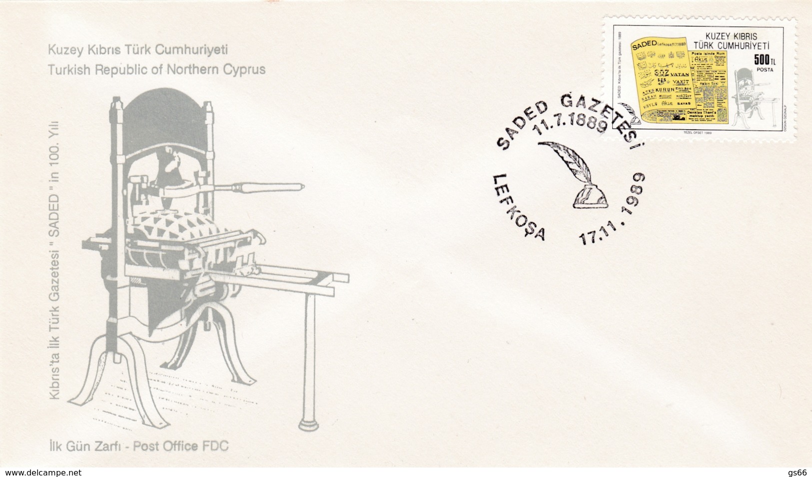 Türkisch-Zypern, 1989, 264, Zeitung „SADED“,  FDC - Briefe U. Dokumente