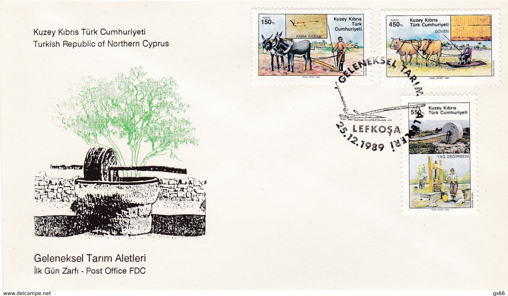 Türkisch-Zypern, 1989, 268/70, Traditionelle Landwirtschaftliche Geräte.  FDC - Briefe U. Dokumente