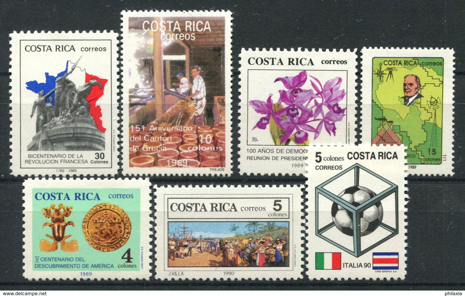 Costa Rica 1989-90 MNH 100% French Revolution, Map, America - Costa Rica