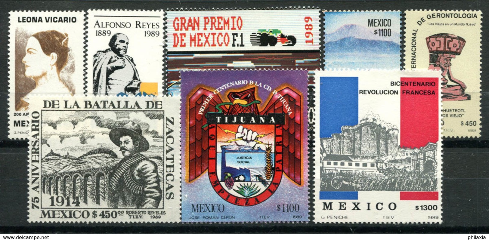 Mexico 1989 MNH 100% Personality, Coat Of Arms, Formula 1, Revolution - Mexico