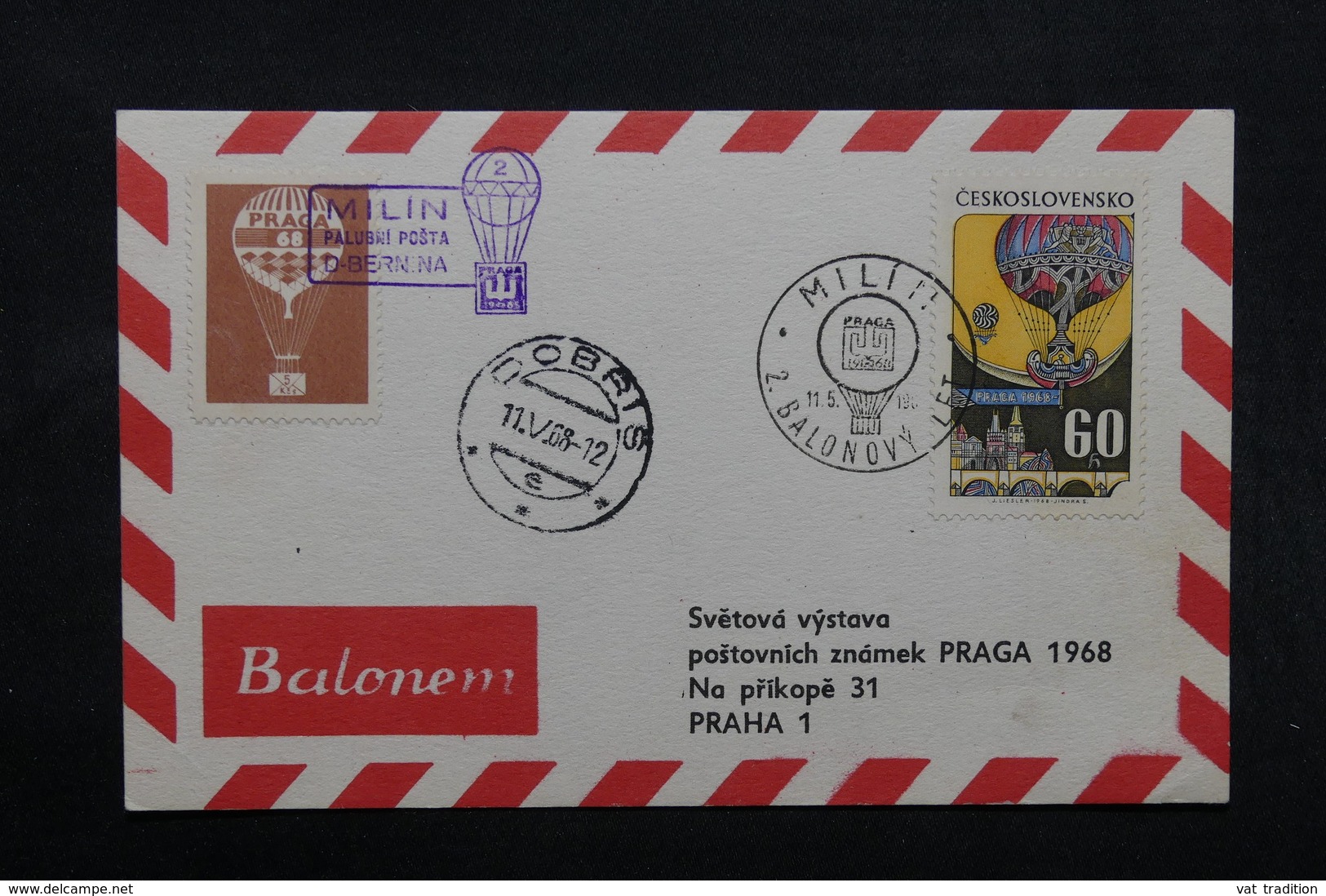 TCHÉCOSLOVAQUIE - Carte Par Ballon En 1968, Voir Cachets , Vignette - L 31930 - Lettres & Documents