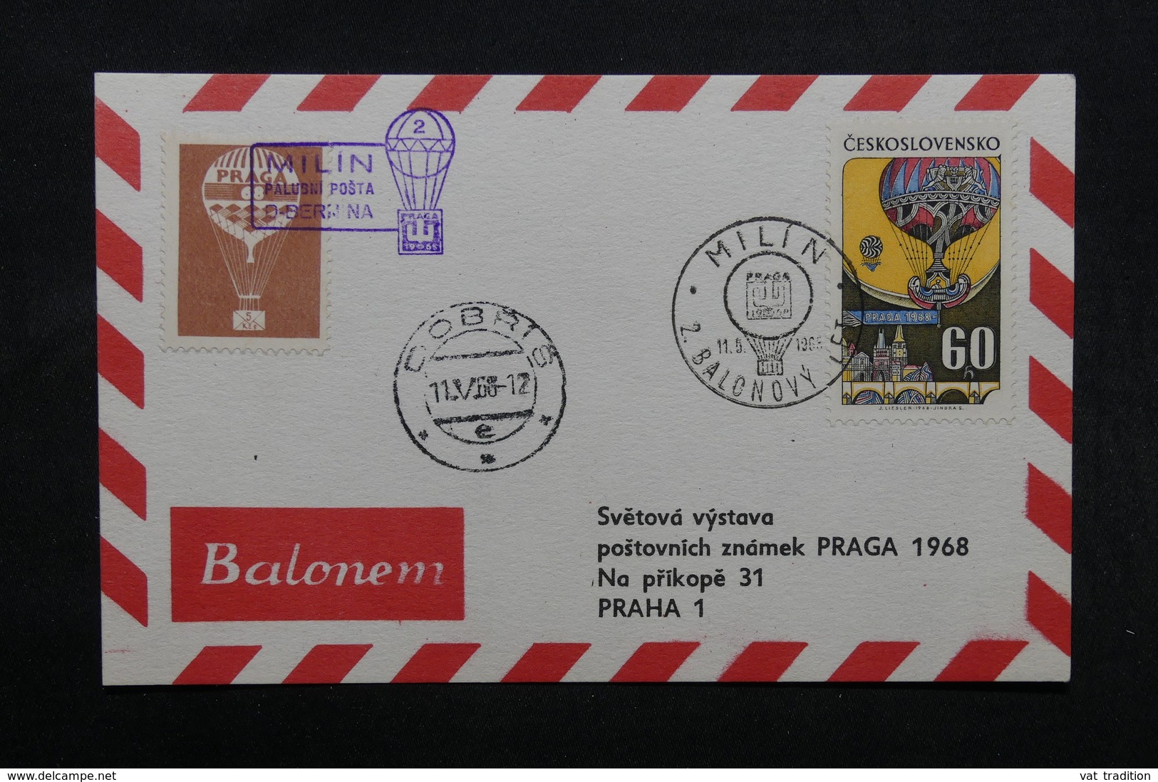 TCHÉCOSLOVAQUIE - Carte Par Ballon En 1968, Voir Cachets , Vignette - L 31932 - Storia Postale