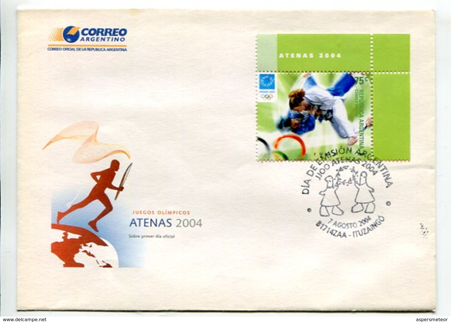 JUDO - ATENAS 2004, JUEGOS OLIMPICOS. ARGENTINA AÑO 2004 SOBRE PRIMER DIA ENVELOPE FDC -LILHU - Ohne Zuordnung