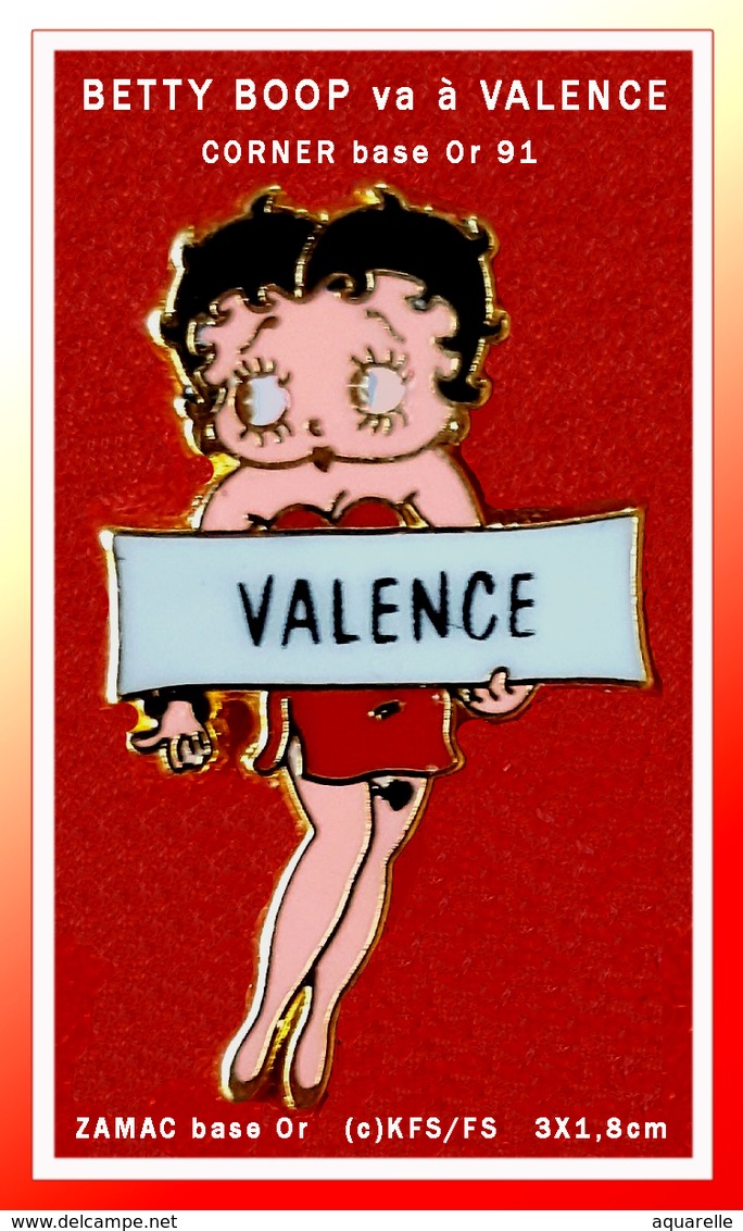 SUPER PIN'S BETTY-BOOP : CORNER En ZAMAC Base Or De BETTY BOOP Allant à VALENCE, Clous Serti (c) KFS/FS 3X1,8cm - Pin-ups