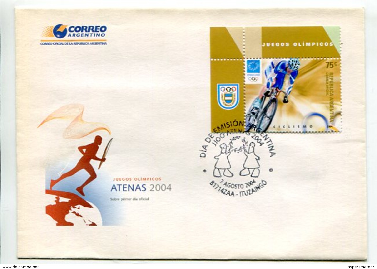 CICLISMO - ATENAS 2004, JUEGOS OLIMPICOS. ARGENTINA AÑO 2004 SOBRE PRIMER DIA ENVELOPE FDC -LILHU - Ciclismo