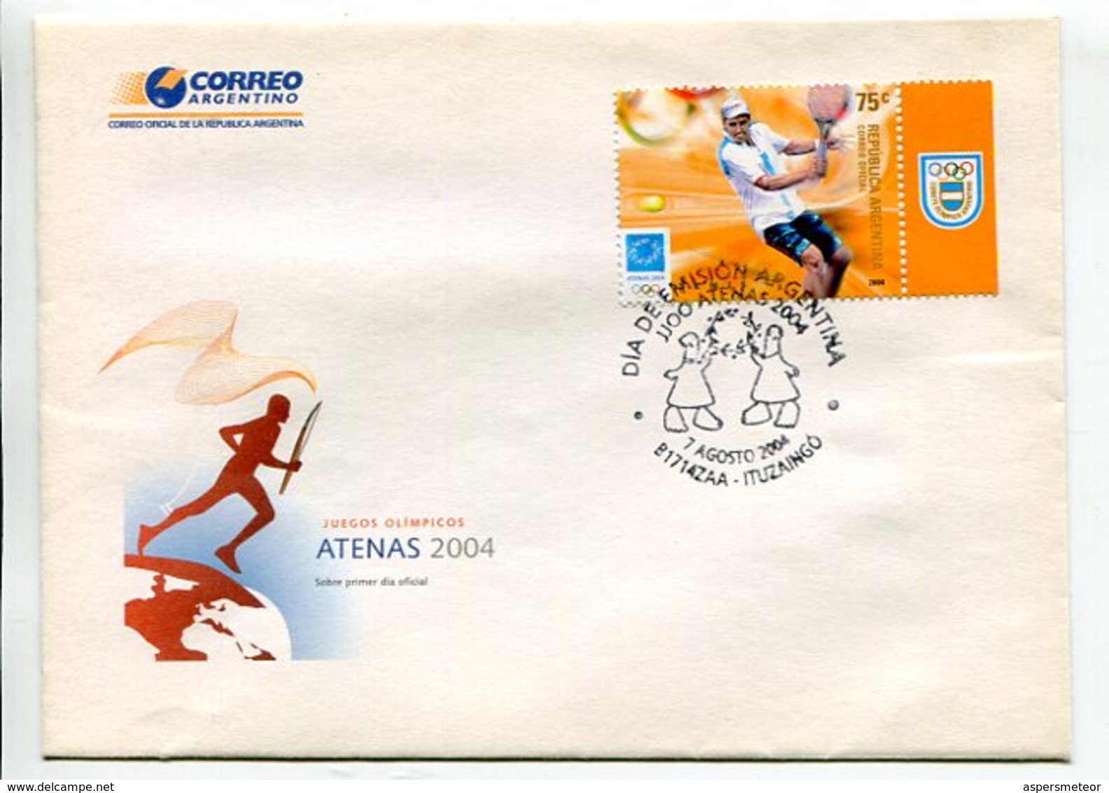 TENIS - ATENAS 2004, JUEGOS OLIMPICOS. ARGENTINA AÑO 2004 SOBRE PRIMER DIA ENVELOPE FDC -LILHU - Tennis