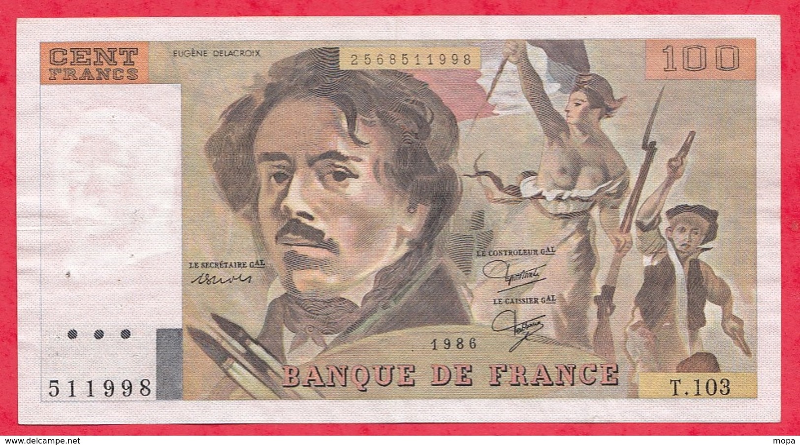 France 100 Francs "Delacroix" 1986----VF/SUP---ALPH T.103 - 100 F 1978-1995 ''Delacroix''