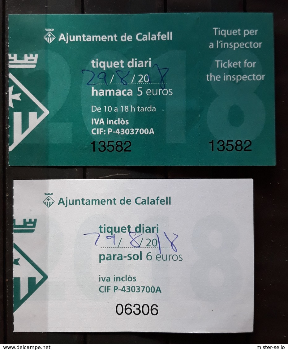 2 TICKETS HAMACA PLAYA. CALAFELL - ESPAÑA.. - Tickets - Entradas