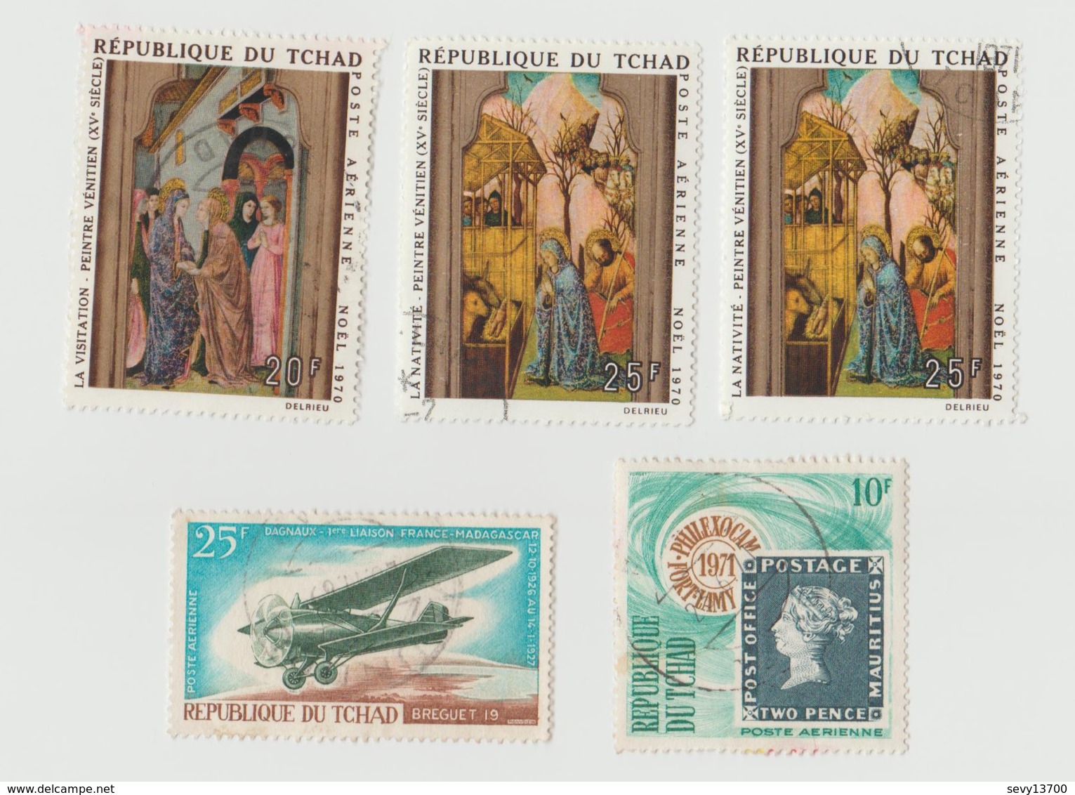 Tchad Lot 5 Timbres Poste Aérienne Peintre Vénitien - Breguet 19 - Année 1970 Mi 338 Et 339 - 1968 Mi 179 - 1971 Mi 342 - Tchad (1960-...)