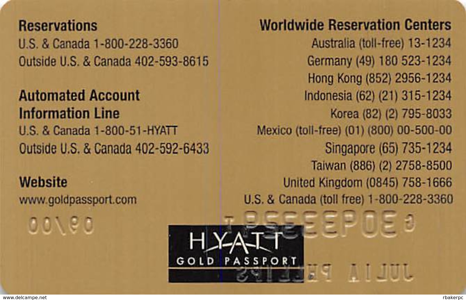 Hyatt Gold Passport Card - Regular Plastic Card - Other & Unclassified