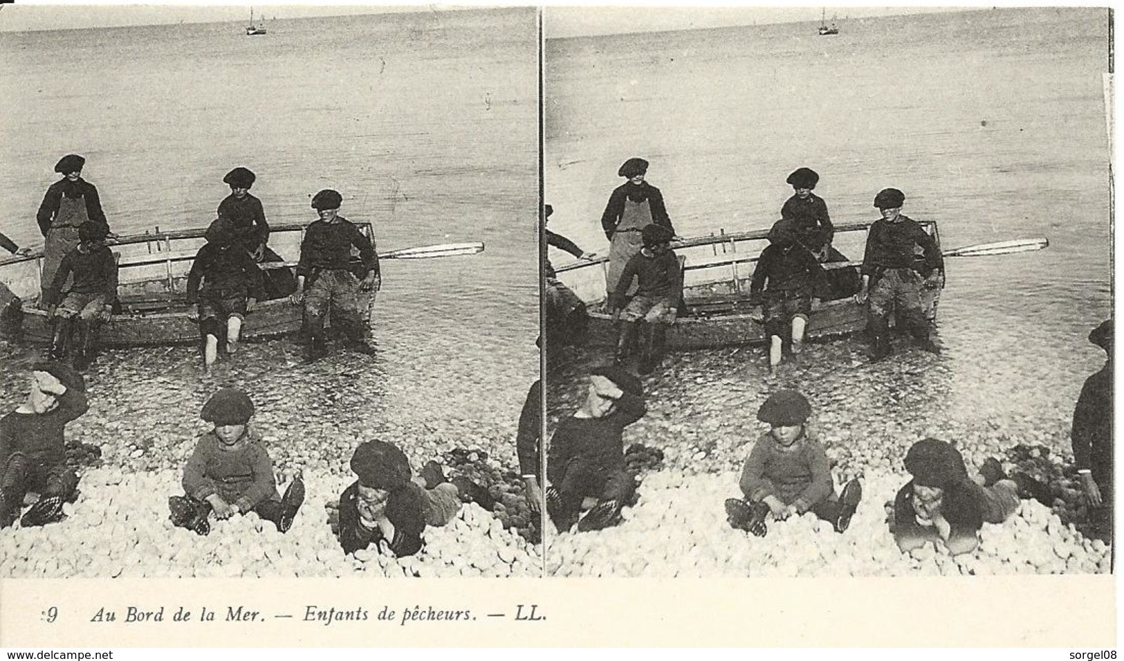 Carte Stéréoscopique Au Bord De La Mer 9 ENFANTS DE PECHEURS   LL - Cartes Stéréoscopiques